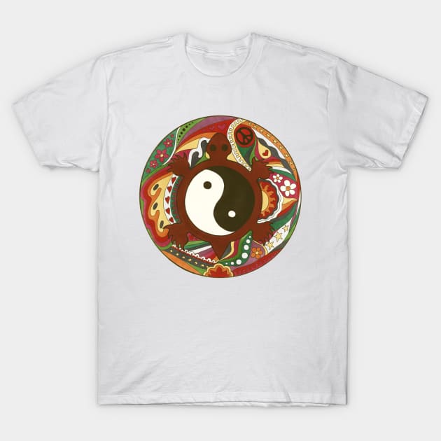 Vintage Psychedelic Yin Yang Turtle T-Shirt by Kellie Espie Art